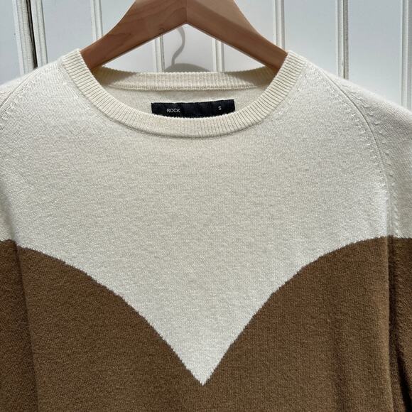 Frenckenberger Boyfriend Crewneck Sweater Small Cream Warm Brown 100% Cashmere - Picture 9 of 16